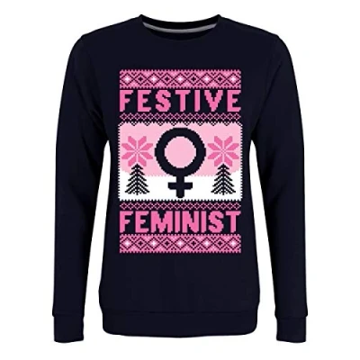 Image of Women&#039;s Festive Feminist Navy Blue Christmas Jumper Sweater