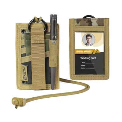 Image of OneTigris Tactical ID Card Holder Vertical Badge Horizontal with Pen Loop Neck Lanyards