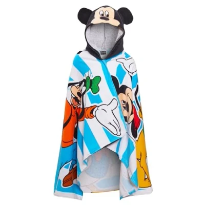 Image of Disney Mickey Mouse Hooded Towel 100% Cotton Kids Dress Up Poncho Beach Bath Swimming Wrap
