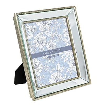 Image of Laura Ashley 8x10 Silver Beveled Mirror Picture Frame, Classic Mirrored Frame with Deep Slanted Angle, Wall Mountable, Made for Tabletop Display, Photo Gallery and Art, (8x10, Silver)