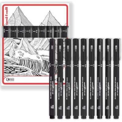 Image of uni ball PIN Fineliners Black Fine Tipped Writing Pens Water &amp; Fade Resistant Ink Ideal for Sketching, Scrapbooking, Outlining, Art, Technical Drawing In Gift Box (Pack of 9, Mixed)