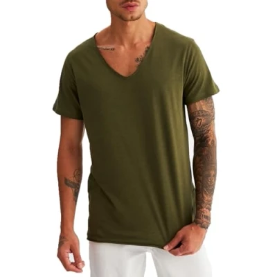 Image of Leif Nelson Mens T Shirt V Neck LN 6280 Khaki Small