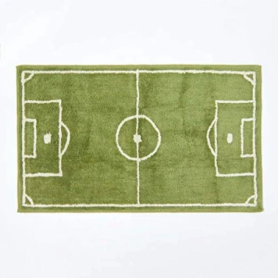 Image of HOMESCAPES 100% Cotton Washable Tufted Football Pitch Rug Green White 60 x 100 cm Large Bath Mat or Children&#039;s