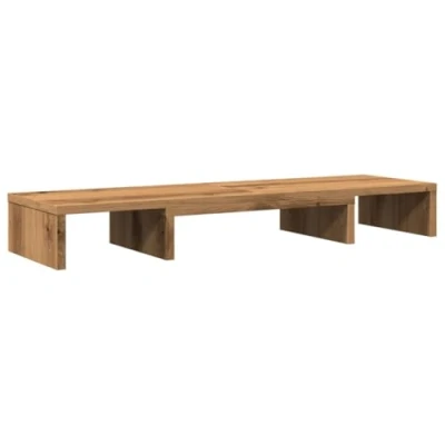 Image of vidaXL Adjustable Monitor Stand Riser 120x24x10.5 cm Artisian Oak Engineered Wood Dual Platform with Customisable Length and Angle, Storage Compartments
