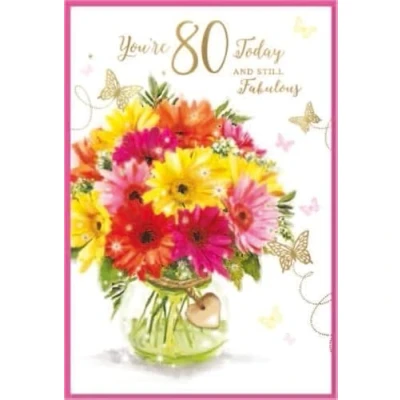 Image of Simon Elvin Age 80 Birthday Card Ladies Female Her Flowers 80th 7.5&quot; x 5.25&quot; (80Fe)