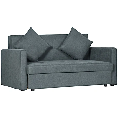 Image of HOMCOM 2 Seater Sofa Bed, Convertible Bed Settee, Modern Fabric Loveseat Couch with Cushions, Hidden Storage for Living Room, Guest Dark Grey