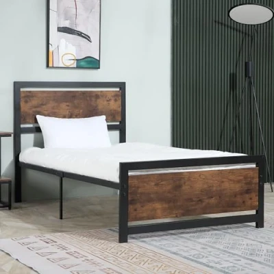 Image of HOMCOM Single Size Metal Bed Frame with Headboard &amp; Footboard, Strong Slat Support Solid Bedstead Base w/Underbed Storage Space, Bedroom Furniture For Adults