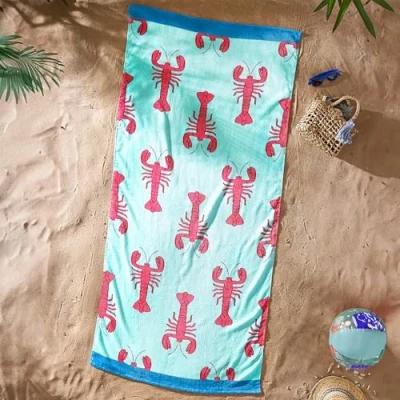 Image of Catherine Lansfield Lobster 76x160cm Cotton Beach Towel Red