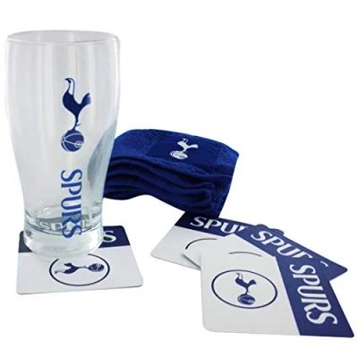 Image of Official Tottenham Football Crest Pint Glass Mini Bar Set With Glass, Coasters &amp; Towel