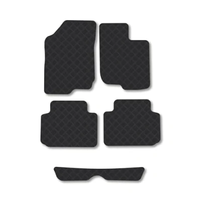 Image of Rubber Car Mats Compatible with Kia Carens (2006 2013) Tailored Fit Floor Set Accessory Black Custom 4 Pieces Clips Anti Slip Backing, Heavy Duty &amp; Waterproof