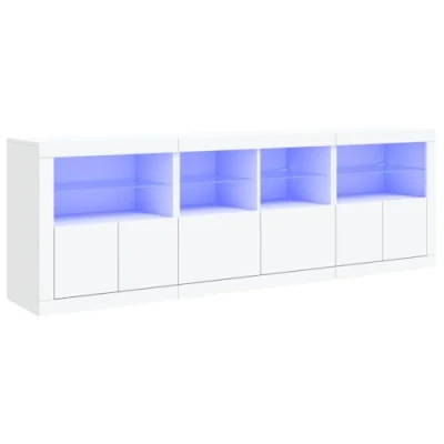 Image of vidaXL LED Lit Sideboard Modern White Storage Cabinet with Multiple Compartments, Sturdy Display Top, and Practical Doors