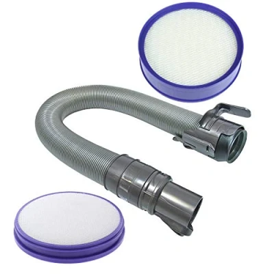 Image of SPARES2GO Reinforced Hose + Pre &amp; Post Motor Filter Kit for Dyson DC27 Vacuum Cleaners (Grey/Steel)