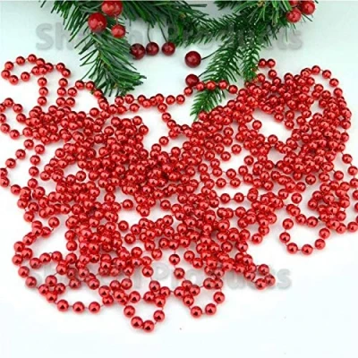 Image of 31 Feet Christmas Beaded Garland Shiny Beads Strand for Tree, Valentine, Exhibition, Wedding, Costume, DIY Decoration (8mm Red Bead 31ft)