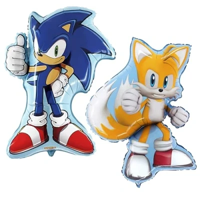Image of Toyland® Pack Of 2 Sonic Foil Balloon 1 x 74cm (29&quot;) &amp; 84cm (33&quot;) Tails Shaped Character Balloons