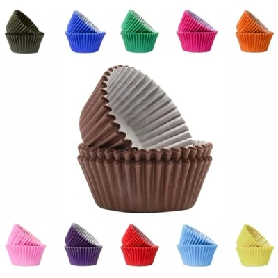 Image of Vibrant, Colourful Baking Cupcake Cases, Greaseproof Paper Cups 50mm Cup Cake Muffin Cases (100, Brown)