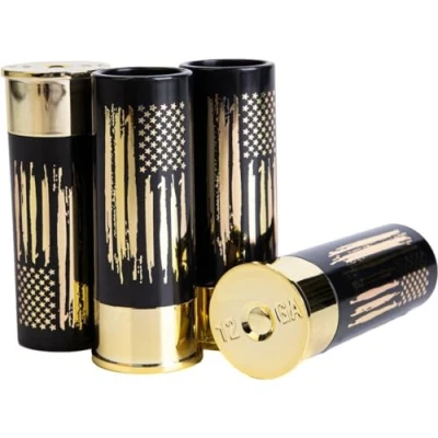 Image of Luxylei 4pcs/set Plastic 12 Gauge Shell Shotgun Shot Glasses American Flag Pattern Wine Cup Drinking Mug for Camping Novelty Gift