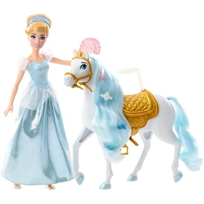 Image of Mattel Disney Princess Toys, Cinderella Doll with Horse and Styling Accessories, Inspired by the Movie, HPF95