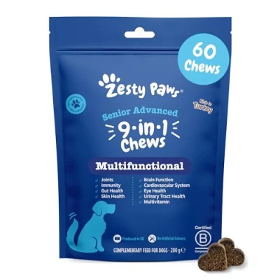 Image of Zesty Paws Senior Advanced Dog Multivitamin 9 in 1 Promotes Gut Health &amp; Skin Boosts Immunity, Physical Performance Reduces Stress Vitamin B Supports 60 Pcs