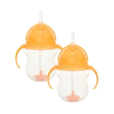 Image of Munchkin Click Lock Tip &amp; Sip Straw Cup Set Baby Toddler Sippy Cups with BPA Free Leakproof Dishwasher Safe Weighted Bottles 7oz/207ml 2 Pack Orange