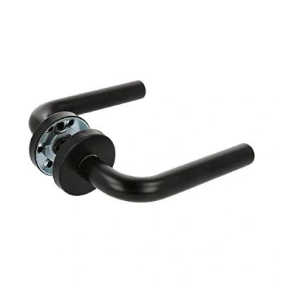 Image of Amig Set of Handles with Internal Rosette for Doors Model 4RX 135 x Ø19 mm 8 Square Elegant and Simple Design Black Stainless Steel