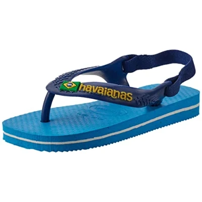 Image of Havaianas, Unisex Baby, Baby Brasil Logo II, Flip Flop, Turquoise/Navy Blue, 3 UK Child