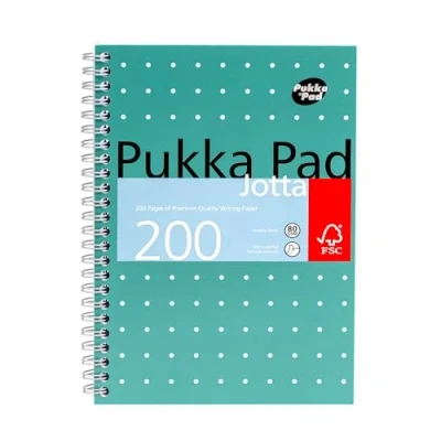 Image of Pukka Pad, A5 Metallic Jotta Book Bulk 30 Pack for Home, School, and Office 15 x 21cm Wirebound Notebook with 8mm Lines 80GSM Paper Features Perforated Edges 200 Pages, Green
