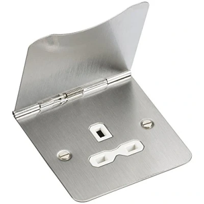 Image of KnightsBridge 13A 1 Gang UK 3 Pin Unswitched Flat Plate Floor Socket Brushed Chrome
