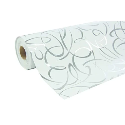 Image of Clairefontaine Ref 211893C Premium Long Roll Wrapping Paper (Single Roll) 70cm Width x 50m Length, 80gsm Laminated Silver Shiny Swirls Design