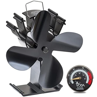 Image of OMANSHY Wood Stove Fan Heat Powered Fireplace Log Burner Fans Eco with Thermometer for Wood/Log Burning Stoves
