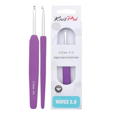 Image of KnitPro Waves Crochet Hooks 3.75mm Hook, Ergonomic Soft Handles, Rubber Grip for Arthritic Hands, Light &amp; Comfortable Needles Knitting, Rotal Plum