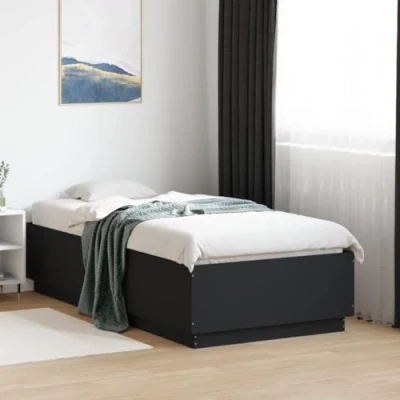 Image of vidaXL Black Single Bed Frame with RGB LED Lighting Engineered Wood Plywood Slats for 90x190 cm Mattress Bedroom Furniture