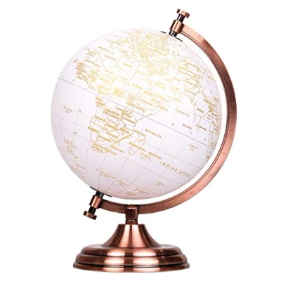 Image of EXERZ 20cm Globe Golden and White Wedding Guest Book Bronze Metal Arc Base, Coated in Colour (English)