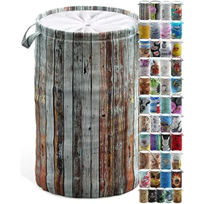Image of Sanilo Laundry Basket with Lid, Round Storage Container 60 Litres, Foldable Bin Handles (Antique)
