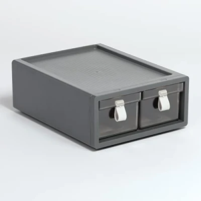 Image of Pendaflex Stackable Drawer, Durable Plastic, Silicon Handles, Tinted Drawers, Double, Gray, 9&quot; x 7&quot; 3.5&quot;, Medium, 1 Piece (41793)
