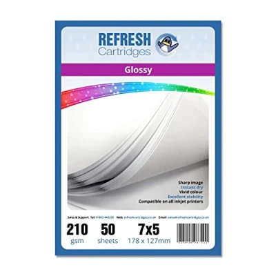 Image of Refresh Cartridges Glossy Coated 7x5&quot; Professional Inkjet Photo Paper 210gsm 50 Sheets