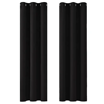 Image of Deconovo Energy Saving and Noise Reducation Thermal Insualted Eyelet Blackout Curtains for Living Room Black 42 x 90 Inch 2 Panels