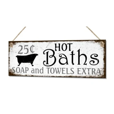 Image of Beenanas Retro Bathroom Hot Baths Shabby Sign Plaque Vintage Plastic