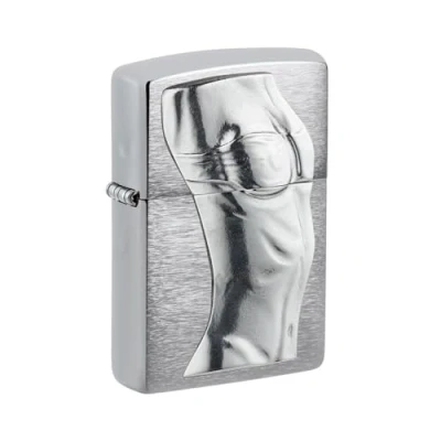 Image of Zippo Lighter Brushed Chrome Plaque Women Torso 2007670 Sexy Woman Bikini Body Windproof Petrol