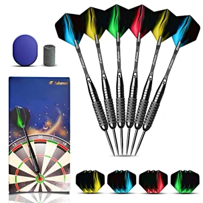 Image of Fahmm Professional steel tip Darts set 22G Pack Of 6 Aluminium Shafts+12 Flights+ Rubber O Rings+ case+ Sharpener +Darts for Beginners Home pieces Tungsten Dartboard