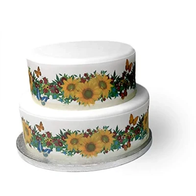 Image of Top That Edible Decor Sheet Yellow Sunflower and Butterfly flower themed Border Ribbon Perfect for Decorating Your Cakes Easy to Use