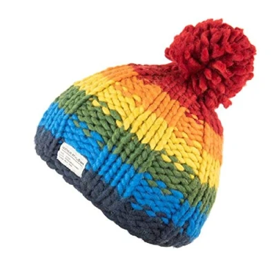 Image of Kusan 100% Wool Moss Yarn Bobble Hat PK1934 Red Rainbow