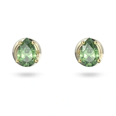 Image of Swarovski Stilla Stud Earrings, Green Brilliant Cut Pear Shape Stones in Gold Tone Plated Setting, from the Collection