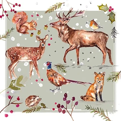 Image of the Almanac Gallery Pack of 8 Charity Christmas Cards &quot;Watercolour Wildlife&quot; Stunning Design with Animals in Snow Same Lovely