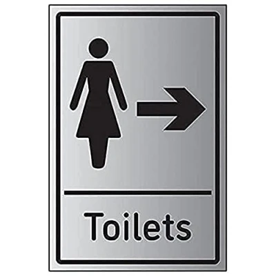 Image of V Safety Womens Toilets Arrow Right 200mm x 300mm Self Adhesive Aluminium Effect
