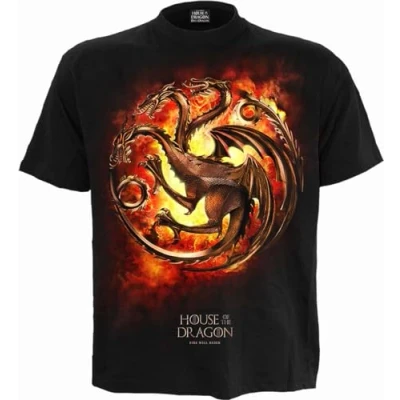 Image of HBO Hod Dragon Flames Front Print T Shirt Black M