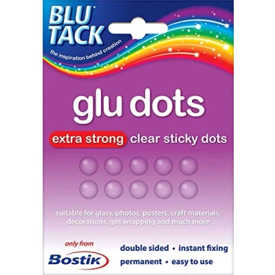 Image of Bostik Glu Dots Extra Strong, Double Sided Glue Dots, For Instant Fixing &amp; Crafts, Easy to Use, No Mess, Clear, x64