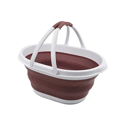Image of SAMMART 11L Collapsible Tub with Handle Portable Outdoor Picnic Basket/Crater Foldable Shopping Bag Space Saving Storage Container (White/Dusky Pink, 1)