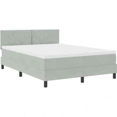Image of vidaXL Box Spring Bed with Mattress Light Grey 140x190 cm Velvet