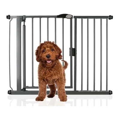 Image of Bettacare Auto Close Pet Gate, 147cm 154cm, Slate Grey, Pressure Fit Stair Gate for Dog &amp; Puppy, Safety Barrier Doors Hallways and Spaces, Easy Installation