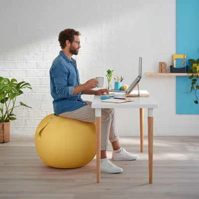 Image of Leitz Active Sitting Ball, Ergonomically Designed Desk Chair Alternative, 65cm Diameter, Includes 100% Fabric Ball Cover, Inner Hand Air Pump &amp; 2 x Plugs, Ergo Cosy Range, Warm Yellow, 52790019